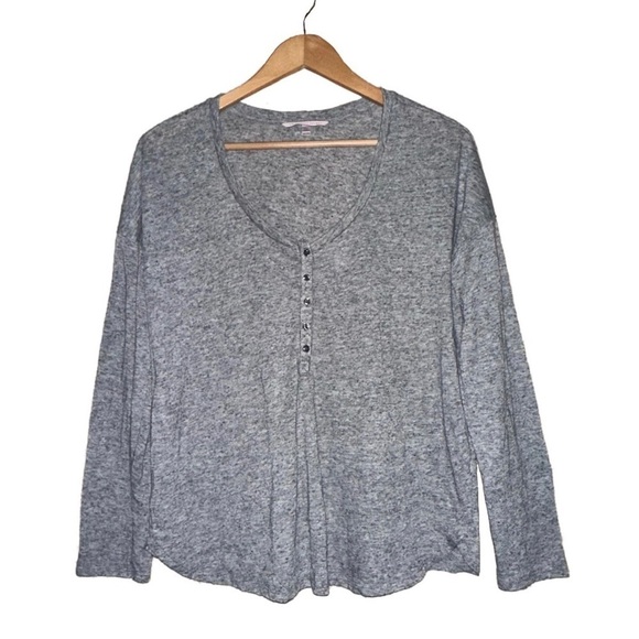 VICTORIA’S SECRET Heather Gray Henley Top The Dreamer Long Sleeve Tee Women’s M - Picture 2 of 13